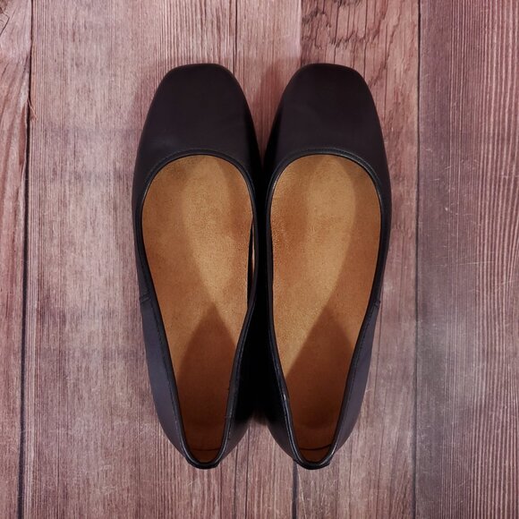 Vionic Orinda Ballet Flats Womens Size 8.5 Wide Square Toe Shoes Black Leather - Picture 6 of 15